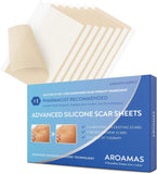 Aroamas Professional Silicone Scar Sheets, Soften and Flattens Scars Resulting from Surgery, Injury, Burns, C-Section and More, Soft Silicone Scar Strips [3"x1.57", 8 Sheets for 4 Month Supply]